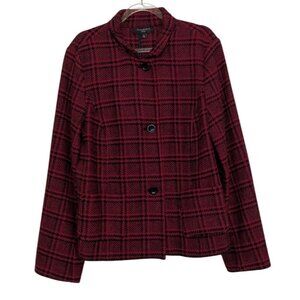 Talbots Glen Plaid Jacket Womens Petite Size 16 Black Red Knit Wool Blend